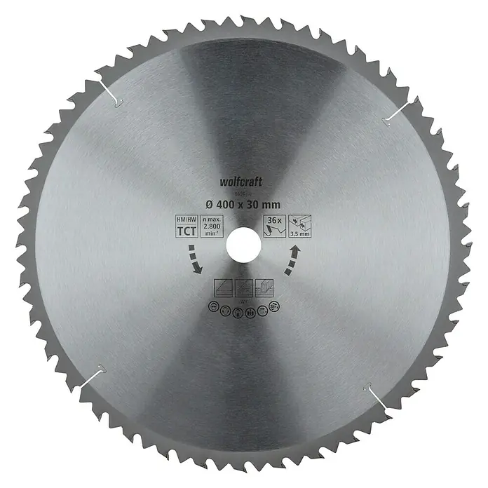 Wolfcraft Kreissägeblatt Serie braun - 400 mm, Bohrung: 30 mm, Anzahl Zähne: 36 Stk. - Kreissägeblatt von Wolfcraft mit einem Durchmesser von 400 mm und einer Bohrung von 30 mm, ideal für präzise Schnitte.