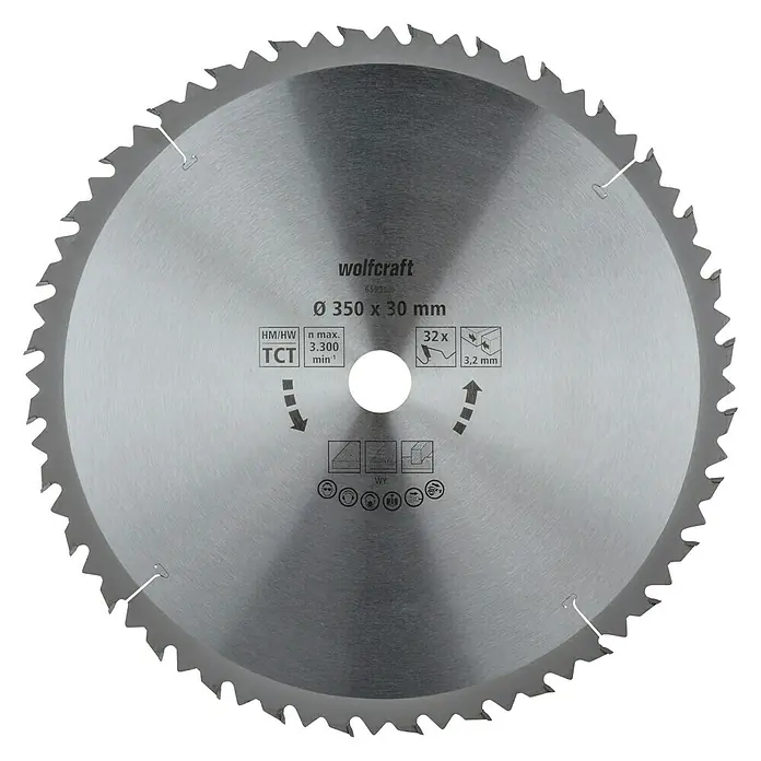 Wolfcraft Kreissägeblatt Serie braun - 350 mm, Bohrung: 30 mm, Anzahl Zähne: 32 Stk. - Wolfcraft Kreissägeblatt, Ø 350 x 30 mm, ideal zum Sägen verschiedener Materialien mit hoher Präzision und sauberem Schnittbild.