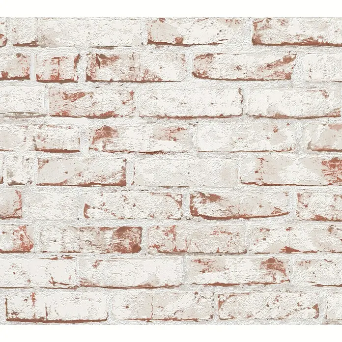 A.S. Création Casual Living Vliestapete New England Klinker - Weiß/Rot, Steinoptik, 10,05 x 0,53 m - Weiße Ziegelwand mit roten Akzenten, die eine rustikale und industrielle Atmosphäre schafft. Ideal für moderne Innenräume.