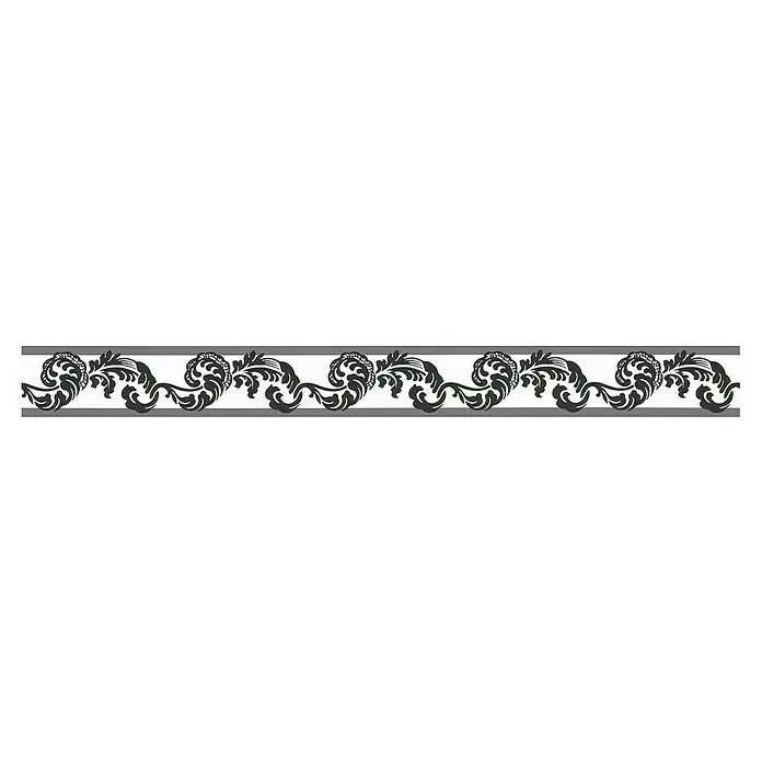 A.S. Création Only Borders 11 Tapetenborte Ranke - Kunststoff, Schwarz/Weiß - Verzierte Bordüre mit eleganten, floralen Mustern in Schwarz und Grau, ideal für dekorative Zwecke und stilvolle Akzente.
