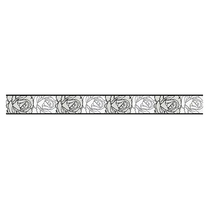 A.S. Création Only Borders 11 Tapetenborte Rose - Kunststoff, Weiß/Grau/Schwarz - Dekoratives Rosenbordüre-Design, ideal zur Verschönerung von Wänden oder als kreatives Gestaltungselement in verschiedenen Projekten.
