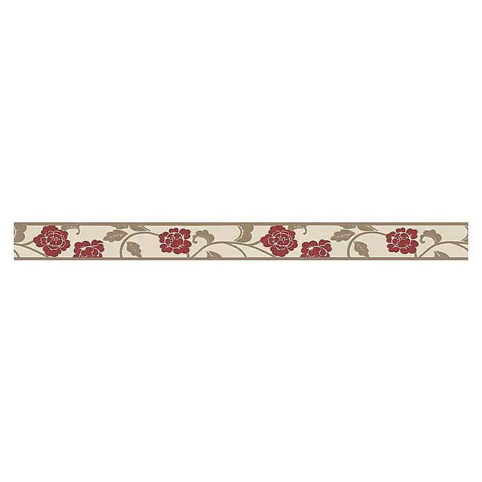 A.S. Création Only Borders 11 Tapetenborte Blume - Kunststoff, Rot/Braun - Eine elegante Bordüre mit roten Rosen und braunen Blättern auf beigem Grund, umrandet von braunen Linien. Verschönert jeden Raum stilvoll.