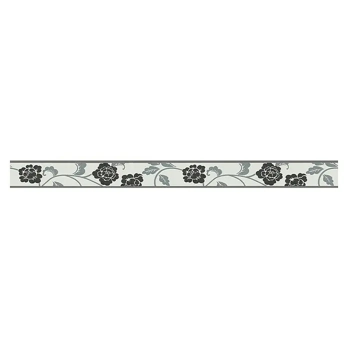 A.S. Création Only Borders 11 Tapetenborte - Kunststoff, Schwarz/Weiß - Bordüre mit floralem Muster in Grau- und Schwarztönen, ideal für die Wandgestaltung und zur Dekoration von Wohnräumen.