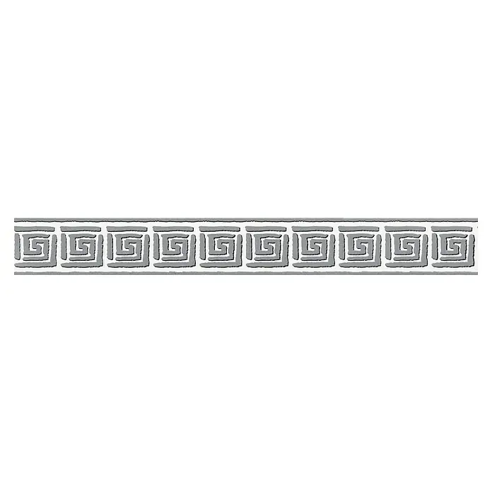 A.S. Création Only Borders 11 Tapetenborte Mäander-Ornament - Kunststoff, Weiß/Grau - Graue Bordüre mit griechischem Mäandermuster, ideal für dekorative Zwecke und zur Gestaltung von Wänden oder Textilien.