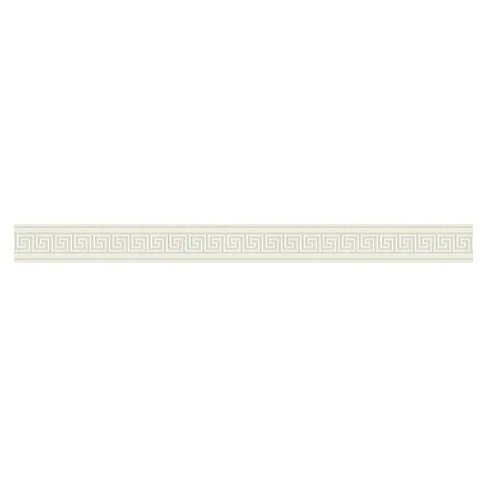 A.S. Création Only Borders 11 Tapetenborte Mäander - Weiß, 5 x 0,04 m, Selbstklebefolie - Eine Nahaufnahme einer weißen Bordüre mit einem klassischen griechischen Mäandermuster, ideal für elegante Raumgestaltung.