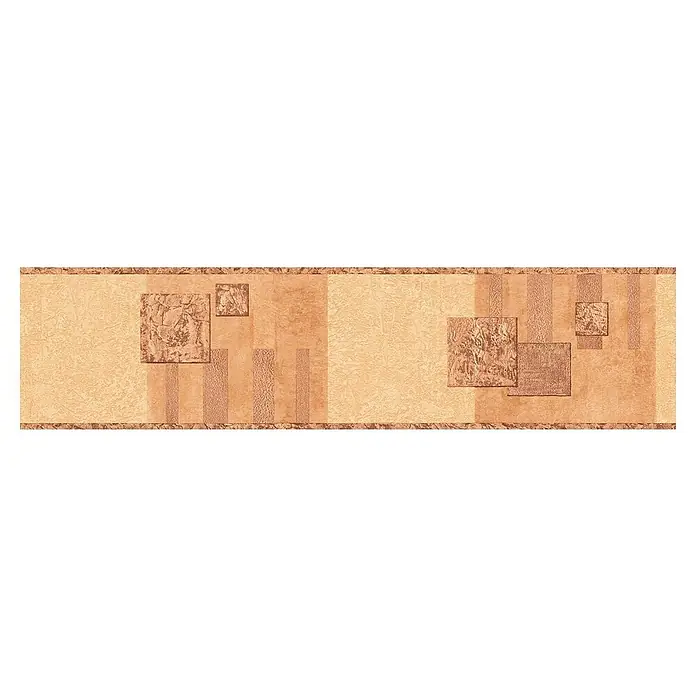 A.S. Création Only Borders 11 Tapetenborte Grafik - Braun/Orange, 5 x 0,13 m, Selbstklebefolie - Beige Bordüre mit braunen und beigen Quadraten und Streifen. Das Muster hat eine steinartige Textur und erinnert an Marmor oder Sandstein.