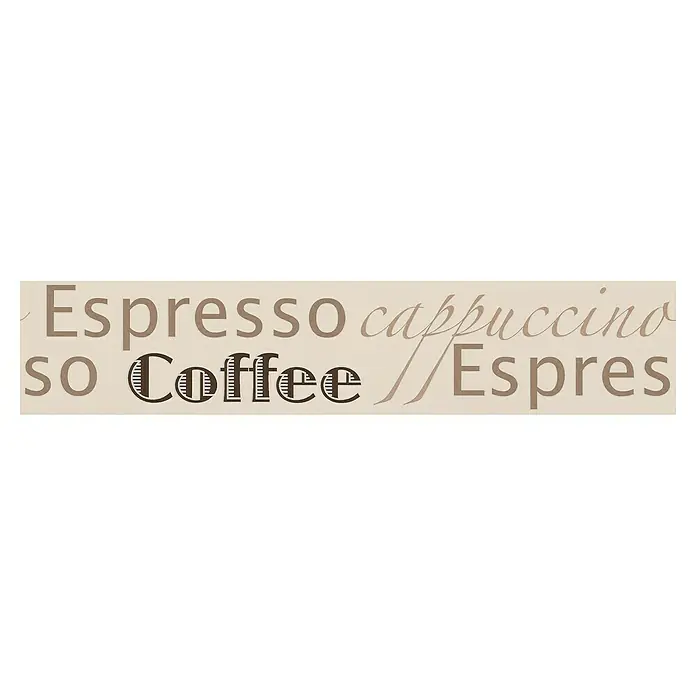 A.S. Création Only Borders 11 Tapetenborte - Kunststoff, Espresso - Kaffee-Wortkunst-Dekoration mit den Wörtern "Espresso", "Cappuccino" und "Coffee" in verschiedenen Schriftarten und Farben.
