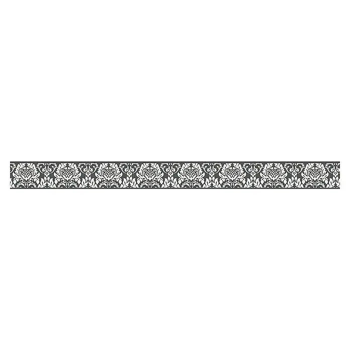 A.S. Création Only Borders 11 Tapetenborte Ornament - Kunststoff, Schwarz/Weiß - Dekorativer Wandbordüre mit einem klassischen floralen Muster in Weiß auf dunklem Hintergrund, ideal für stilvolle Raumgestaltung.