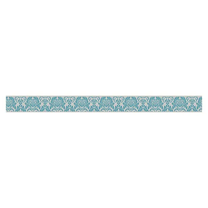 A.S. Création Only Borders 11 Tapetenborte Ornament - Kunststoff, Blau - Eine dekorative Bordüre mit einem klassischen, floralen Muster in Türkis und Weiß, ideal für die Wandgestaltung und Innenarchitektur.