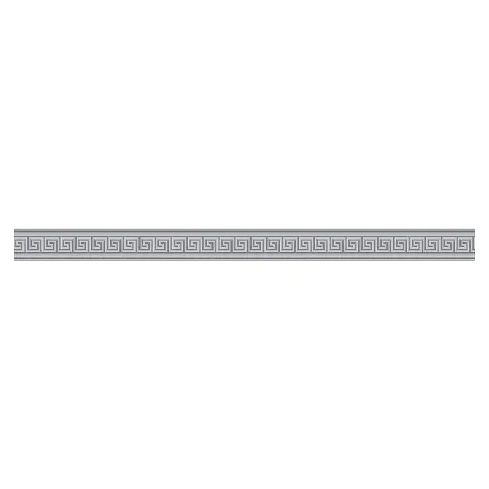 A.S. Création Only Borders 11 Tapetenborte Mäander - Kunststoff, Grau - Eine graue Bordüre mit einem sich wiederholenden griechischen Mäandermuster, das ein elegantes dekoratives Element darstellt.