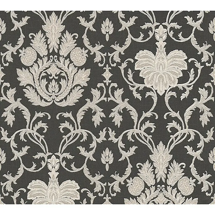 A.S. Création Vliestapete Ornament - Schwarz Glitzer, L x B: 10,05 x 0,53 m - Elegantes Tapetenmuster in Grau und Weiß. Das florale Design verleiht jedem Raum eine stilvolle Note und eine luxuriöse Atmosphäre.