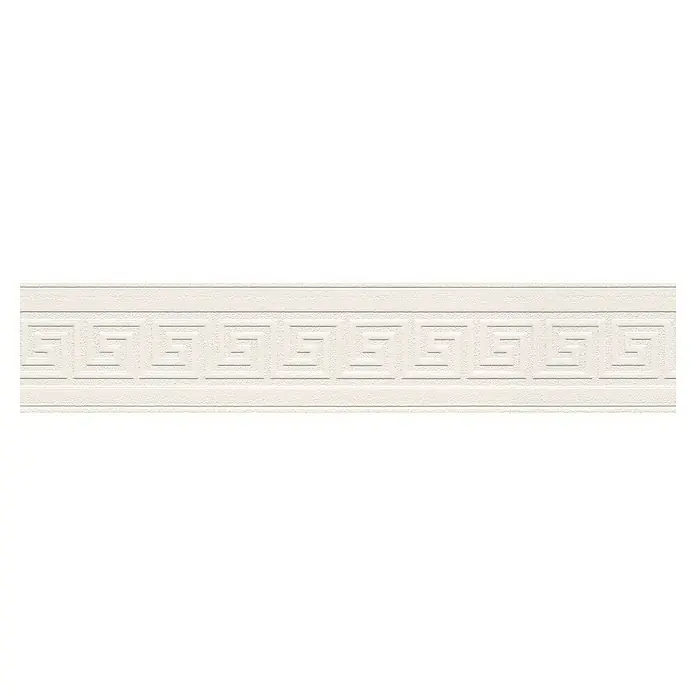 A.S. Création Only Borders Tapetenborte 6 - Kunststoff, Weiß - Ein weißer Dekorstreifen mit einem griechischen Mäandermuster, ideal für die Wandgestaltung.