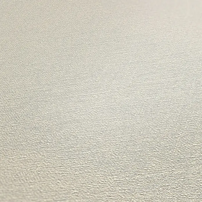 A.S. Création Desert Lodge Vliestapete - Kieselgrau hell, Uni, 10,05 x 0,53 m - Nahaufnahme einer beigen Tapete mit feiner Textur, die ein subtiles, elegantes Erscheinungsbild für jeden Raum bietet.