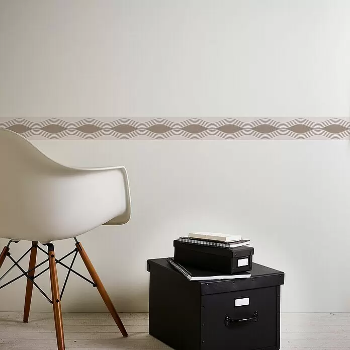 A.S. Création Only Borders 11 Tapetenborte Grafische Wellen - Kunststoff, Braun/Beige - Dekorative Wandbordüre mit wellenförmigem Beige-Braun-Muster.