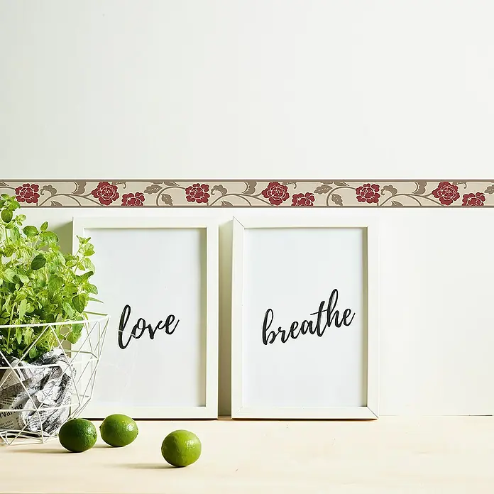 A.S. Création Only Borders 11 Tapetenborte Blume - Kunststoff, Rot/Braun - Dekorativer Bordürenaufkleber mit floralem Muster für eine elegante Wandgestaltung im Wohnbereich oder Schlafzimmer.