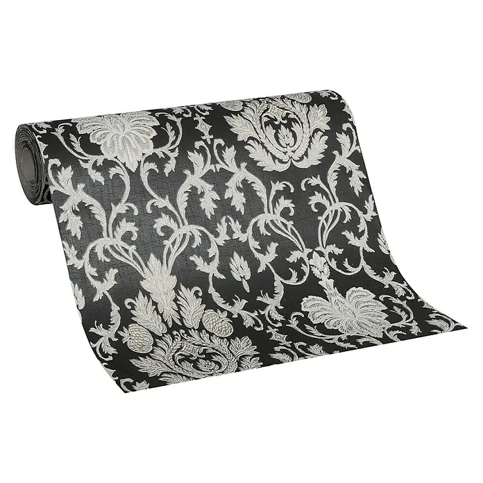 A.S. Création Vliestapete Ornament - Schwarz Glitzer, L x B: 10,05 x 0,53 m - Rolle edler Barock-Tapete in Schwarz-Silber. Das florale Muster verleiht jedem Raum eine luxuriöse Note und ist ein echter Hingucker.