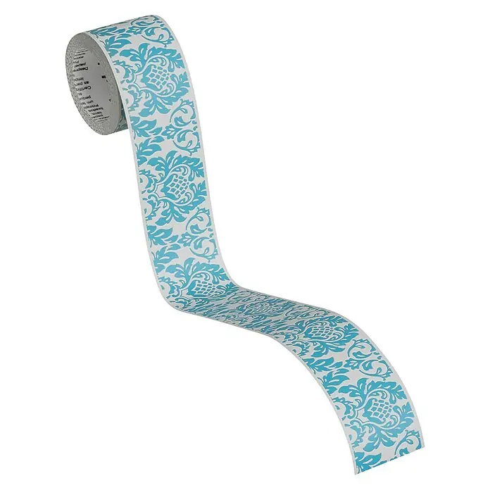 A.S. Création Only Borders 11 Tapetenborte Ornament - Kunststoff, Blau - Dekoratives Klebeband mit blauem Muster auf weißem Grund, ideal für kreative Projekte und zum Verpacken von Geschenken.