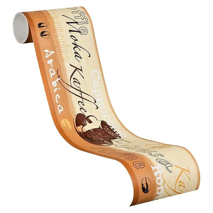 A.S. Création Only Borders 11 Tapetenborte - Kunststoff, Kaffee - Eine Rolle dekoratives Klebeband mit Kaffeemotiven. Ideal für Bastelprojekte und Geschenkverpackungen.