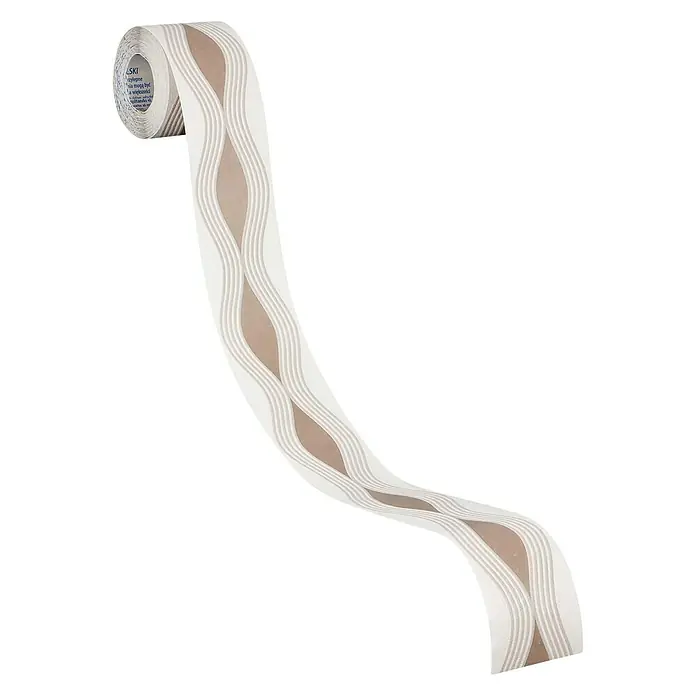 A.S. Création Only Borders 11 Tapetenborte Grafische Wellen - Kunststoff, Braun/Beige - Eine Rolle Kinesiologie Tape in Beige und Weiß mit geschwungenem Muster, ideal zur Unterstützung und Stabilisierung von Muskeln und Gelenken.
