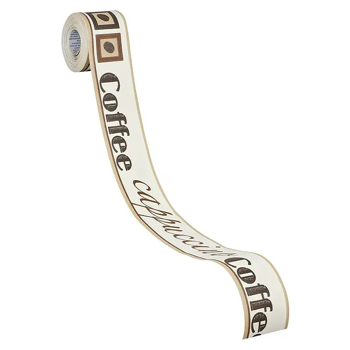 A.S. Création Only Borders 11 Tapetenborte - Kunststoff, Cappuccino - Dekoratives Klebeband mit Kaffee- und Cappuccino-Motiven für kreative Bastelprojekte und zur individuellen Gestaltung von Gegenständen.