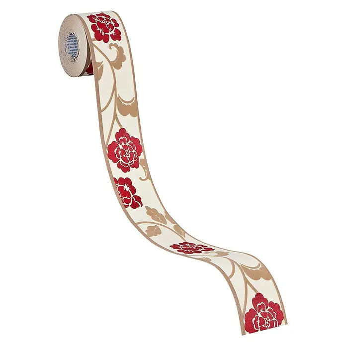 A.S. Création Only Borders 11 Tapetenborte Blume - Kunststoff, Rot/Braun - Eine Rolle Bordüre mit einem schönen Blumenmuster in Rot und Gold auf cremefarbenem Grund. Die Bordüre ist ideal für die Wandgestaltung.