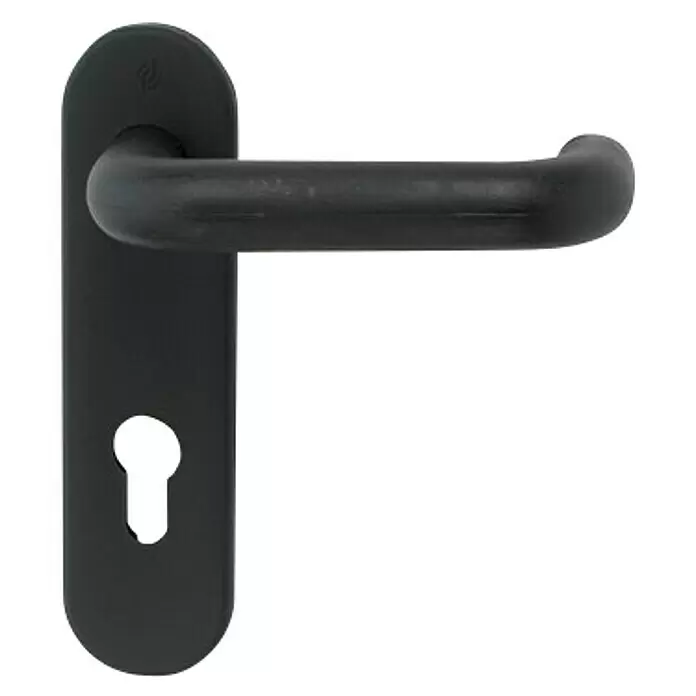 Tesa Assa Abloy Conjunto de picaporte MCF-72 - Largo: 172 mm, Negro - Manilla de puerta negra con placa de cerradura.