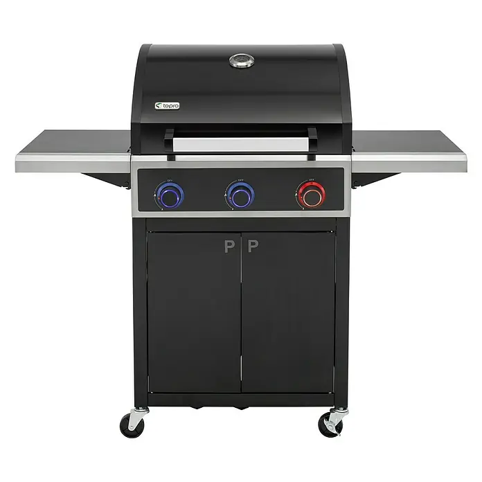 Tepro Gasgrill Keansburg - Grillfläche (B x T): 61 x 43 cm, 10,6 kW, Anzahl Brenner: 3 - Schwarzer Tepro Gasgrill mit drei Brennern, Seitentischen und Unterschrank für den Außenbereich.