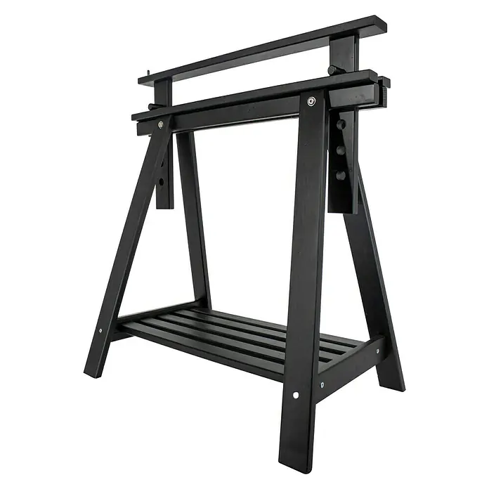 Caballete de madera regulable - Peso máximo admitido: 400 kg, Altura: 70 cm, Pino, Negro - Caballete de madera negro con altura ajustable y estante para lienzos y material de pintura. Ideal para artistas.