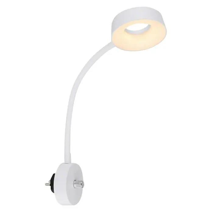 Globo Aplique de pared LED Lehovo - An x Al: 26 x 45,5 cm, Blanco - Lámpara de pared LED blanca flexible con cabezal anular e interruptor para uso interior, ideal como lámpara de lectura o iluminación de acento.