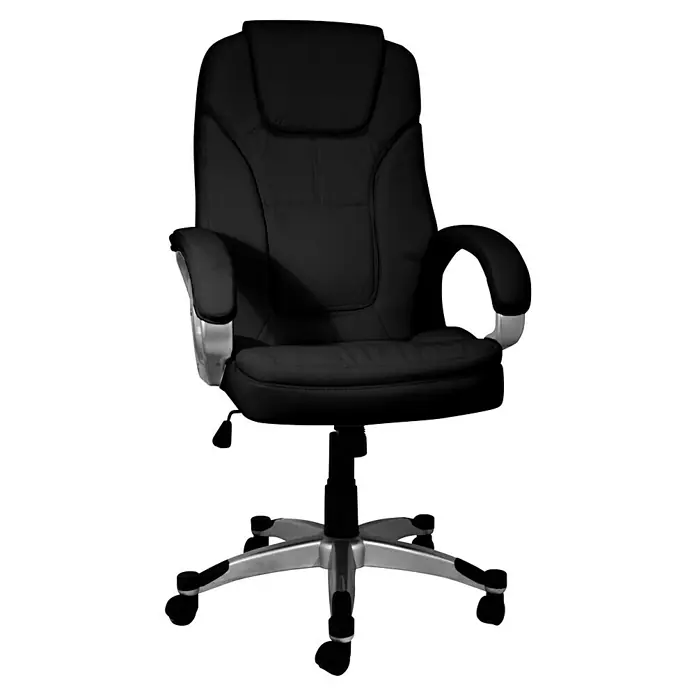 Silla de oficina Elisabeth - Negro, Reposabrazos - Elegante silla de oficina negra con estructura plateada y cómodos reposabrazos, ideal para un entorno de trabajo elegante y confortable.