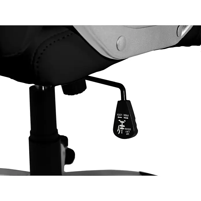 Silla de oficina Elisabeth - Negro, Reposabrazos - Primer plano de una silla de oficina, que muestra una palanca para ajustar la altura y la inclinación.
