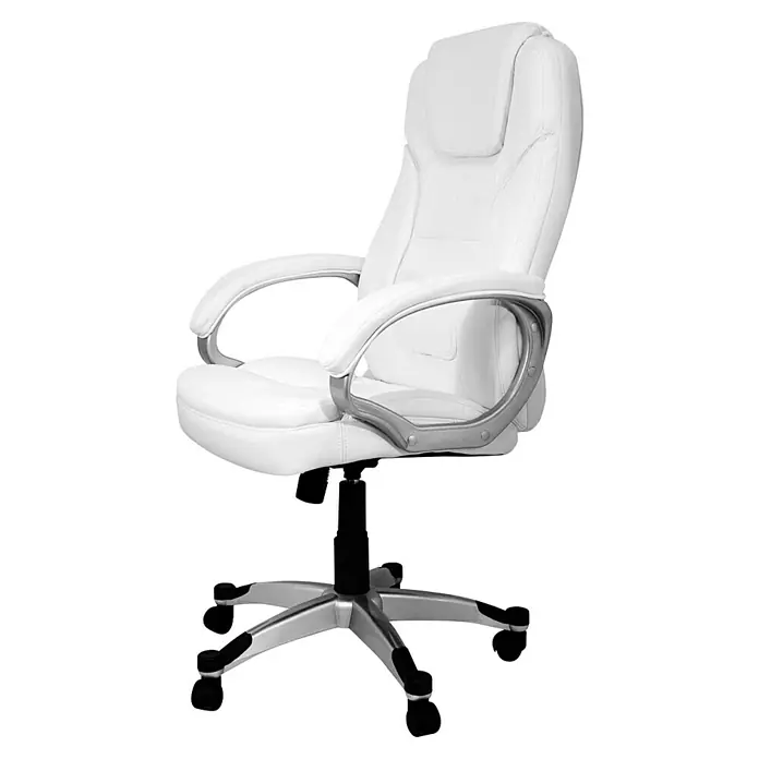 Silla de oficina Elisabeth - Blanco, Reposabrazos - Elegante silla de oficina blanca con reposabrazos y base color plata. Ideal para una oficina moderna.