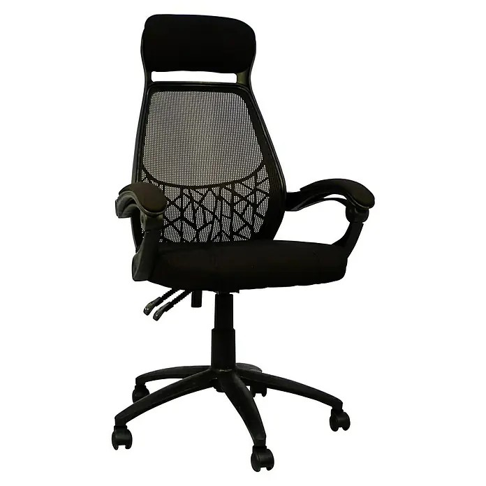 Silla de oficina Erika - Negro, Reposabrazos - Silla de oficina negra con respaldo de malla y reposabrazos ajustables, diseñada para una postura cómoda en la oficina o en casa.