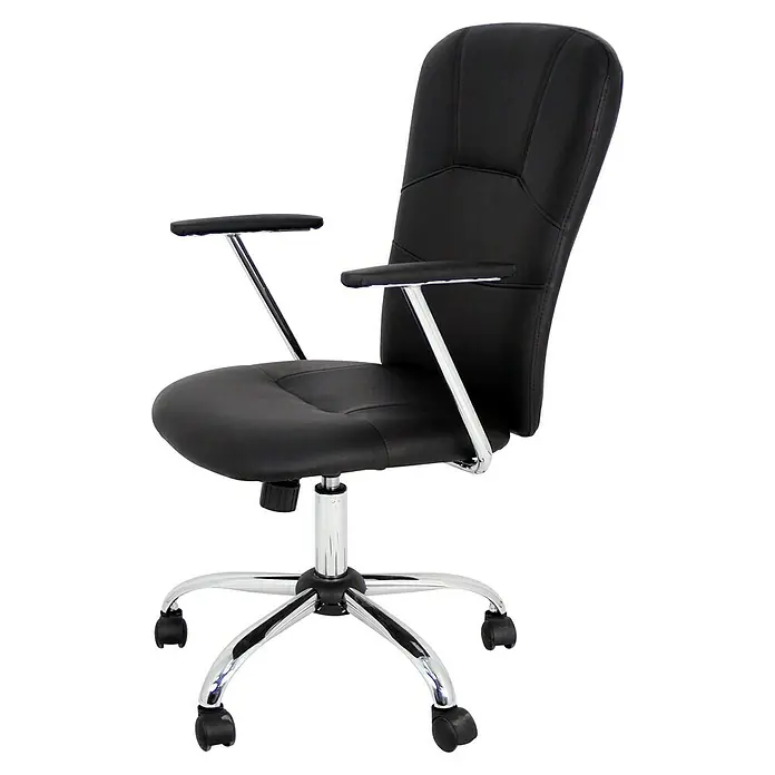 Silla de oficina Magalí - Negro, Reposabrazos - Silla de oficina negra con estructura cromada y reposabrazos para un espacio de trabajo moderno.\n