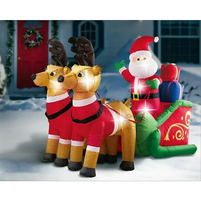 Aufblasbarer Weihnachtsmann Mit Rentier-Schlitten – 3 M Lang, Mit LED, Für Innen & Außen
