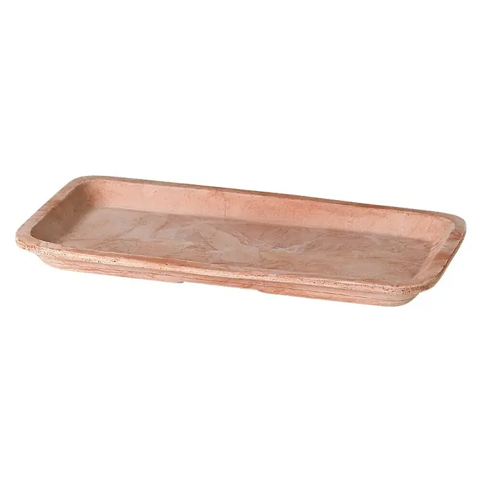 Deroma Kasten-Untersetzer - 40 x 20 x 2,8 cm, Naturmaterialien, Terracotta - Rechteckige Terrakotta-Pflanzschale mit marmorierter Oberfläche, ideal für den Innen- und Außenbereich, vielseitig und dekorativ.