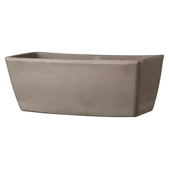Deroma Pflanzkasten Garda - Außenmaß (L x B x H): 42,5 x 16 x 15,5 cm, Naturmaterialien, Graphit - Nahaufnahme eines rechteckigen, beigefarbenen Pflanzgefäßes aus Terrakotta, ideal für den Innen- und Außenbereich.