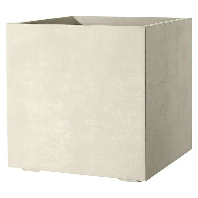 Deroma Millennium Pflanzkübel eckig - L x B x H: 25 x 25 x 25 cm, Kunststoff, Perlweiß - Ein cremefarbener, quadratischer Pflanzkasten. Perfekt für den Innen- und Außenbereich, um Pflanzen stilvoll zu präsentieren.
