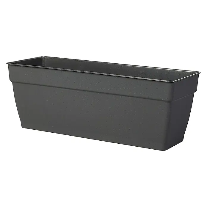 Deroma Ninfea Pflanzkasten - Außenmaß (L x B x H): 37 x 17 x 17,4 cm, Anthrazit - Grauer, rechteckiger Blumenkasten aus Kunststoff, ideal für Fensterbänke oder Balkone, bietet Platz für Pflanzen und Blumen.