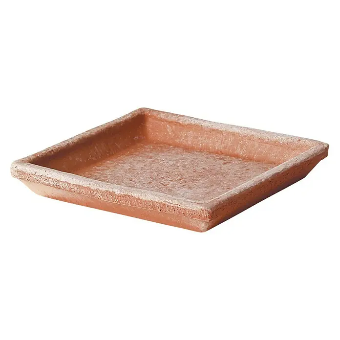 Deroma Kasten-Untersetzer - 16,5 x 16,5 x 2,3 cm, Naturmaterialien, Terracotta - Quadratische Pflanzschale aus Terrakotta, ideal für kleine Pflanzen und Kräuter. Robust und dekorativ für den Innen- und Außenbereich.