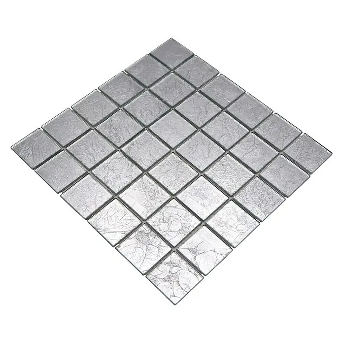 Mosaikfliese Quadrat Crystal Uni CM 4SB21 - 30 x 30 cm, Silber, Glänzend - Silbernes Mosaikfliesenmuster für elegante Wand- und Bodendesigns, ideal für moderne und stilvolle Innenräume.