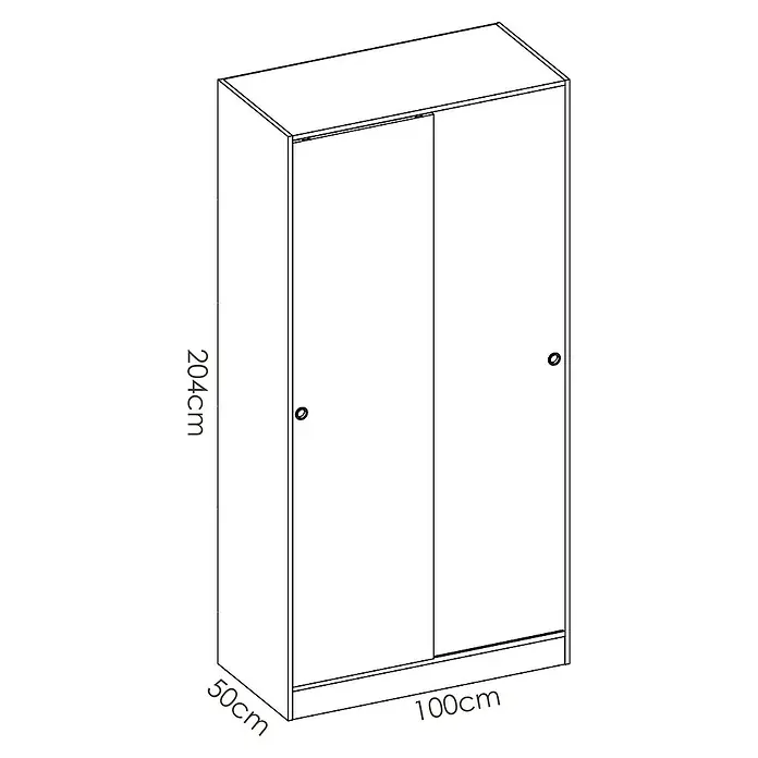 Dekit Armario de puertas correderas Slide Plus - L x An x Al: 50 x 100 x 204 cm, Natural - Ilustración de un armario con puertas correderas, que mide 204 cm de alto, 100 cm de ancho y 50 cm de profundidad, ideal para espacios modernos.