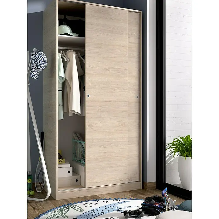Dekit Armario de puertas correderas Slide Plus - L x An x Al: 50 x 100 x 204 cm, Natural - Amplio armario con puertas correderas en aspecto de madera clara, que combina espacio de almacenamiento y diseño moderno.