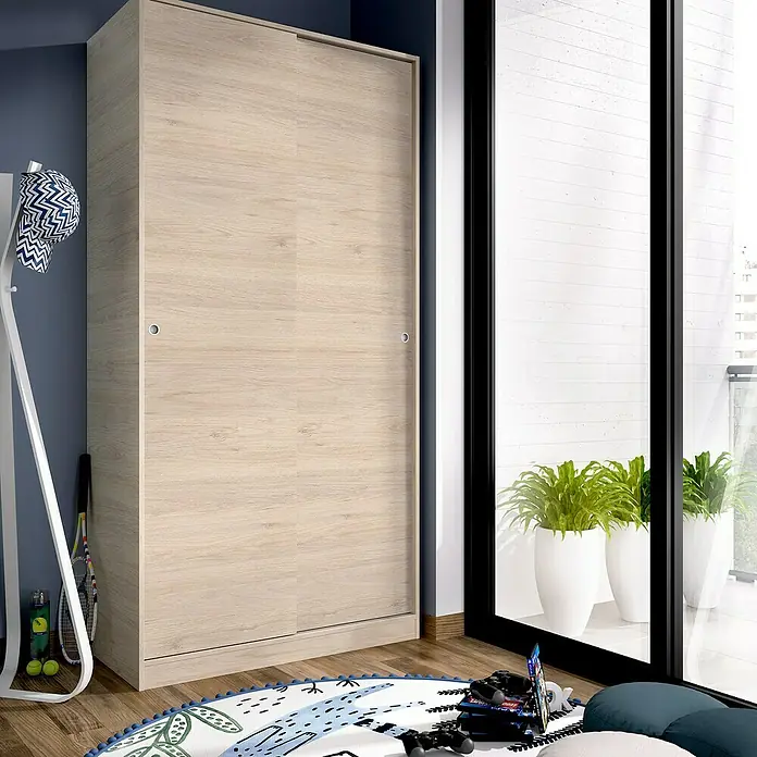 Dekit Armario de puertas correderas Slide Plus - L x An x Al: 50 x 100 x 204 cm, Natural - Amplio armario con puertas correderas en diseño de madera clara, ideal para soluciones de almacenamiento.