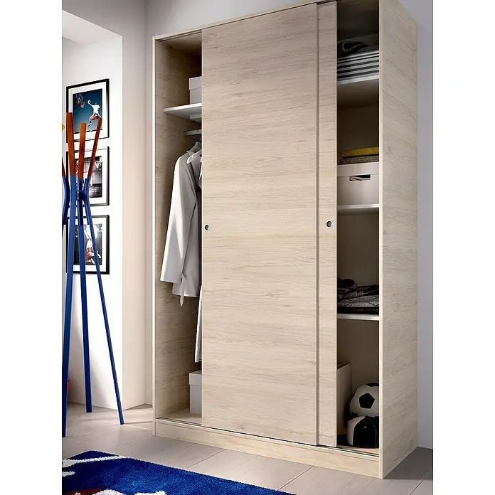 Dekit Armario de puertas correderas Slide Plus - L x An x Al: 50 x 120 x 204 cm, Natural - Amplio armario con puertas correderas en aspecto de madera clara con gran capacidad para ropa y complementos, ideal para dormitorios modernos.