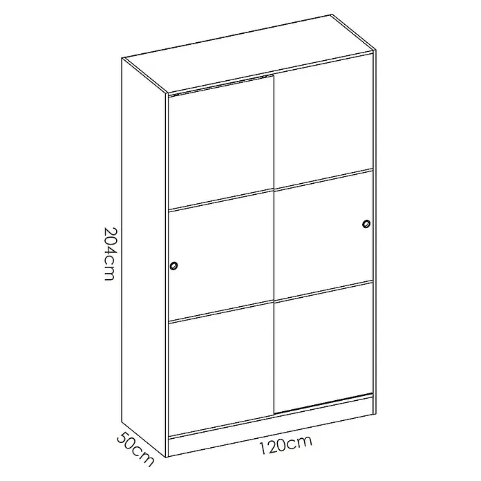 Dekit Armario de puertas correderas Slide Plus - L x An x Al: 50 x 120 x 204 cm, Blanco - Imagen de un armario con puertas correderas, dimensiones 204cm de alto, 120cm de ancho y 50cm de profundidad. Ideal para espacio de almacenamiento extra.