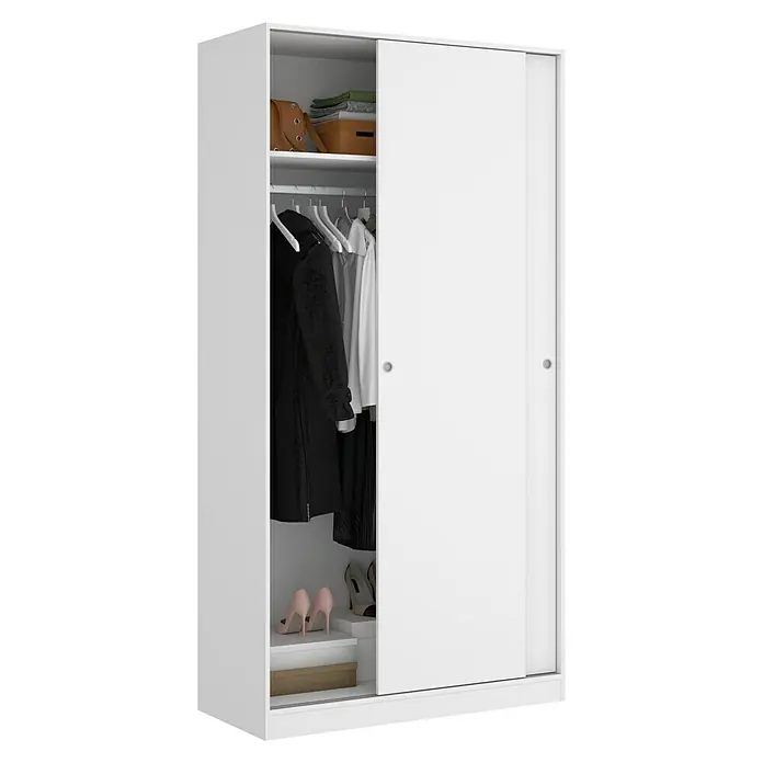 Dekit Armario de puertas correderas Slide Plus - L x An x Al: 50 x 100 x 204 cm, Blanco - Armario blanco con puertas correderas con ropa y accesorios. El diseño moderno ofrece un amplio espacio de almacenamiento para ropa y zapatos.