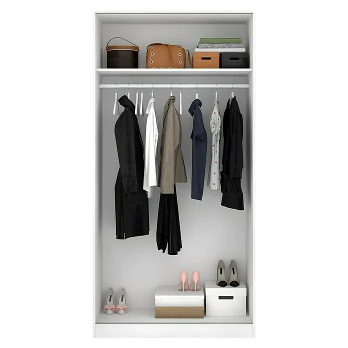 Dekit Armario de puertas correderas Slide Plus - L x An x Al: 50 x 100 x 204 cm, Blanco - Un armario bien organizado con ropa, zapatos y accesorios, almacenados en un estante.