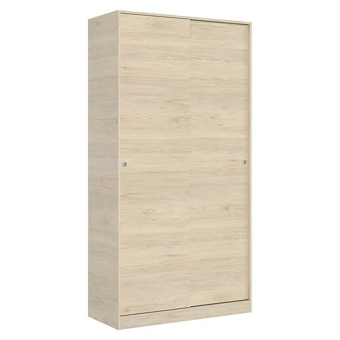 Dekit Armario de puertas correderas Slide Plus - L x An x Al: 50 x 100 x 204 cm, Natural - Un elegante armario con puertas correderas en aspecto de madera clara, ideal para dormitorios modernos, que ofrece mucho espacio de almacenamiento y convence con su diseño sencillo.
