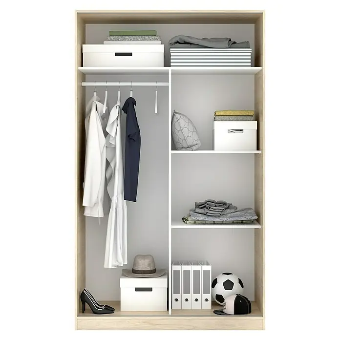 Dekit Armario de puertas correderas Slide Plus - L x An x Al: 50 x 120 x 204 cm, Natural - Amplio armario con ropa, zapatos y cajas de almacenamiento. La solución perfecta para crear orden y guardar la ropa de forma organizada.